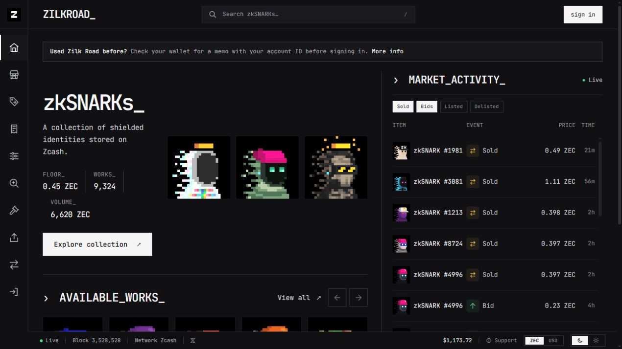 Preview of the Zilkroad marketplace website